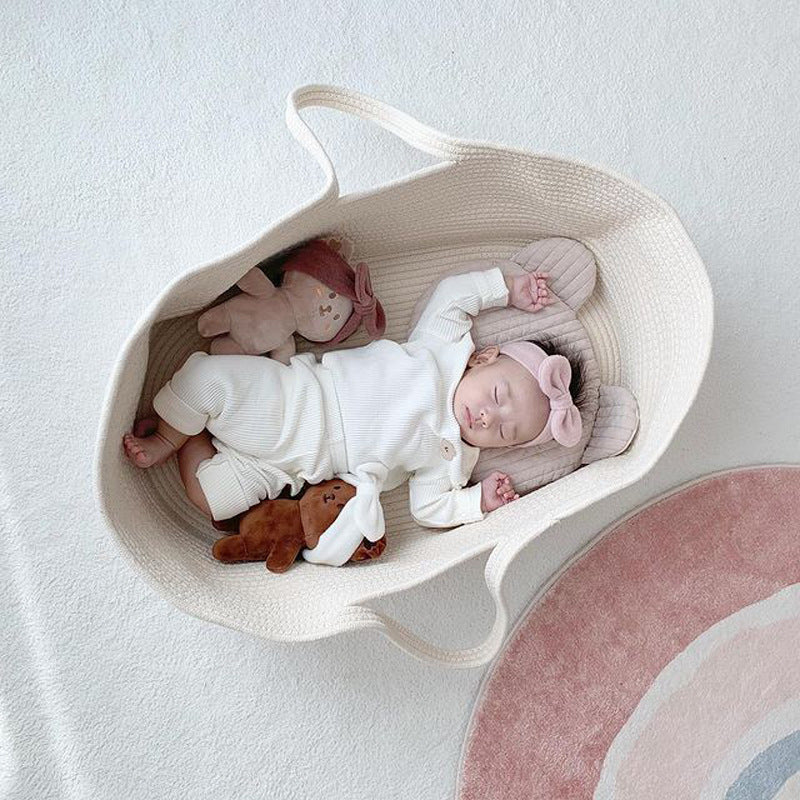 Tiny&Thrive Baby Changing Basket – European Style Cotton Rope Crib for Kids