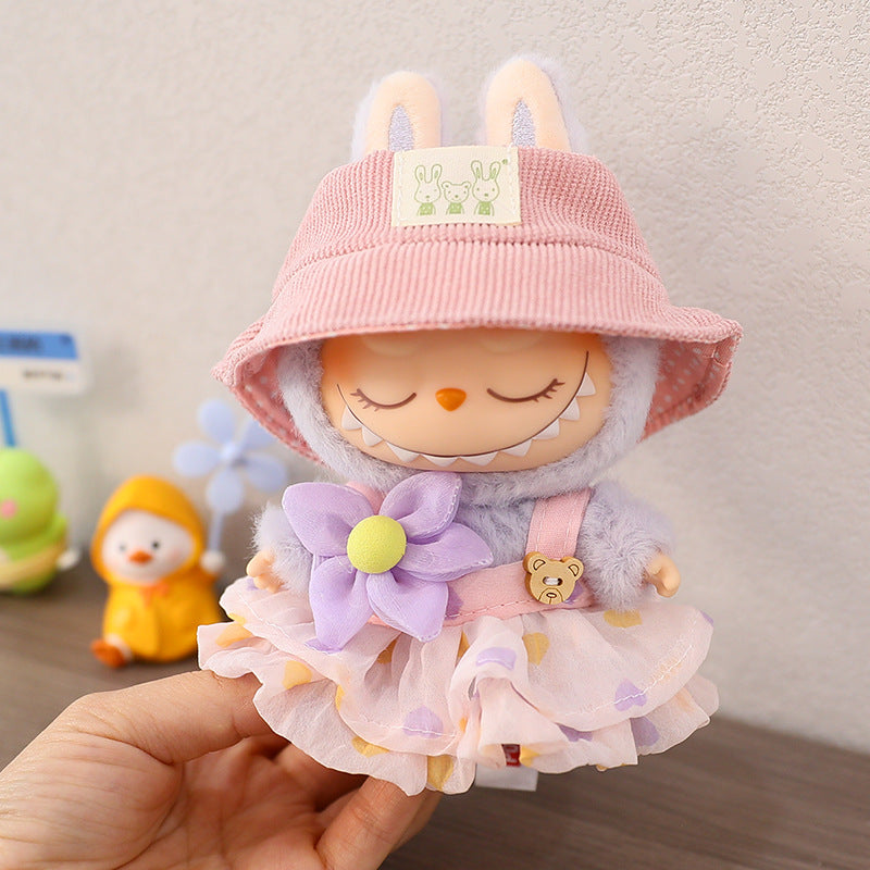 Tiny&Thrive Doll Dress with Hat Options – Cute Bear Print Clothes for Pendant Dolls | Youth Gift Accessories