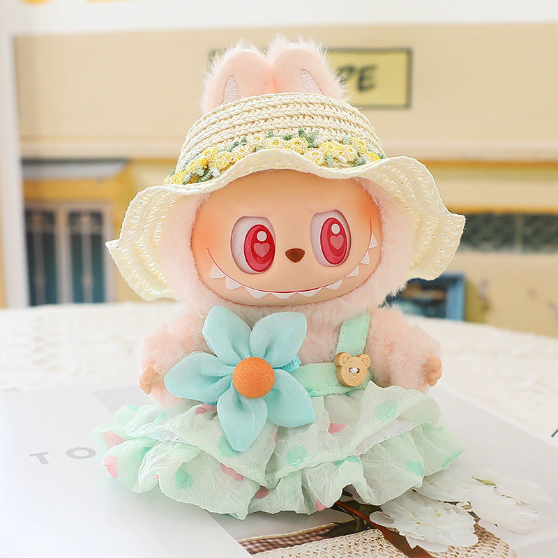 Tiny&Thrive Doll Dress with Hat Options – Cute Bear Print Clothes for Pendant Dolls | Youth Gift Accessories