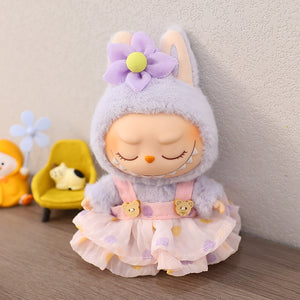 Tiny&Thrive Doll Dress with Hat Options – Cute Bear Print Clothes for Pendant Dolls | Youth Gift Accessories
