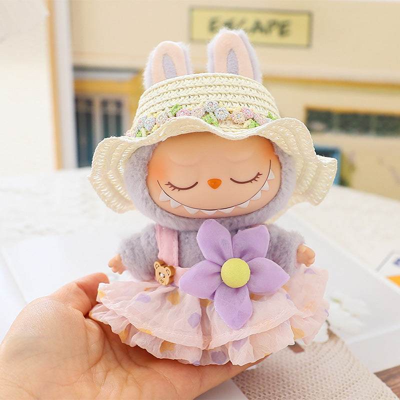 Tiny&Thrive Doll Dress with Hat Options – Cute Bear Print Clothes for Pendant Dolls | Youth Gift Accessories