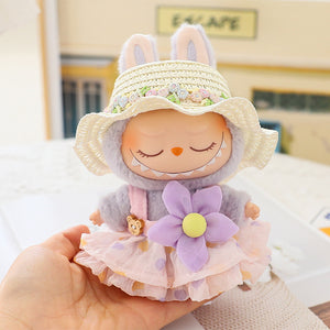 Tiny&Thrive Doll Dress with Hat Options – Cute Bear Print Clothes for Pendant Dolls | Youth Gift Accessories