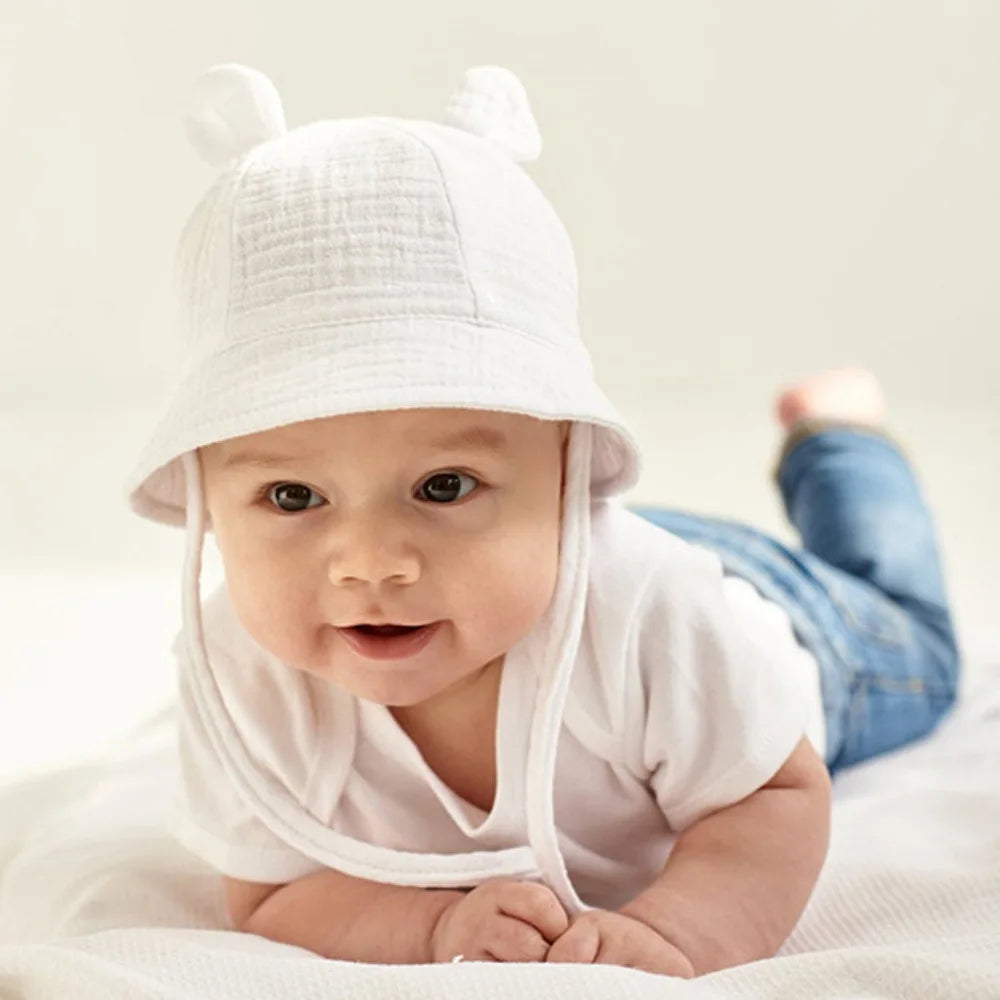 Baby Hats with Rabbit Ears – Cotton Sun Hat for Boys & Girls | Adjustable Bucket Cap for Infants 3–12 Months | Summer Beach Outdoor Hats