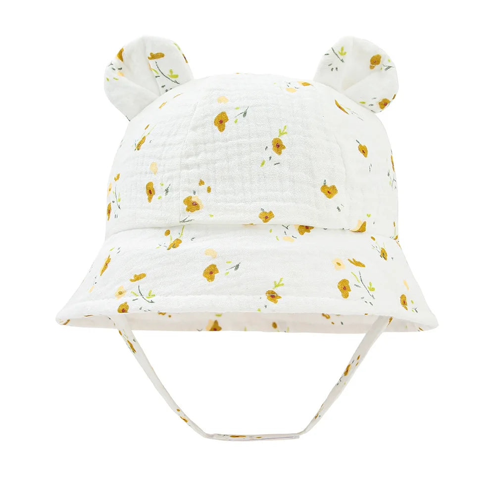 Baby Hats with Rabbit Ears – Cotton Sun Hat for Boys & Girls | Adjustable Bucket Cap for Infants 3–12 Months | Summer Beach Outdoor Hats
