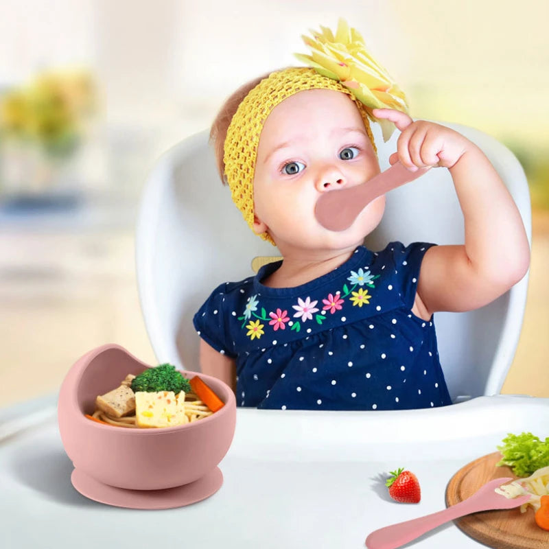 Baby Bowls Suction Set – Silicone Feeding Set with Straw Cup, Plate, Spoon & Fork | Non-Toxic Toddler Tableware