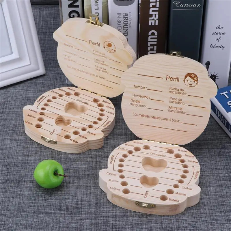 Tooth Fairy Box – Spanish Wooden Baby Tooth Keepsake Organizer for Boys & Girls | Milk Teeth Storage Souvenir Gift