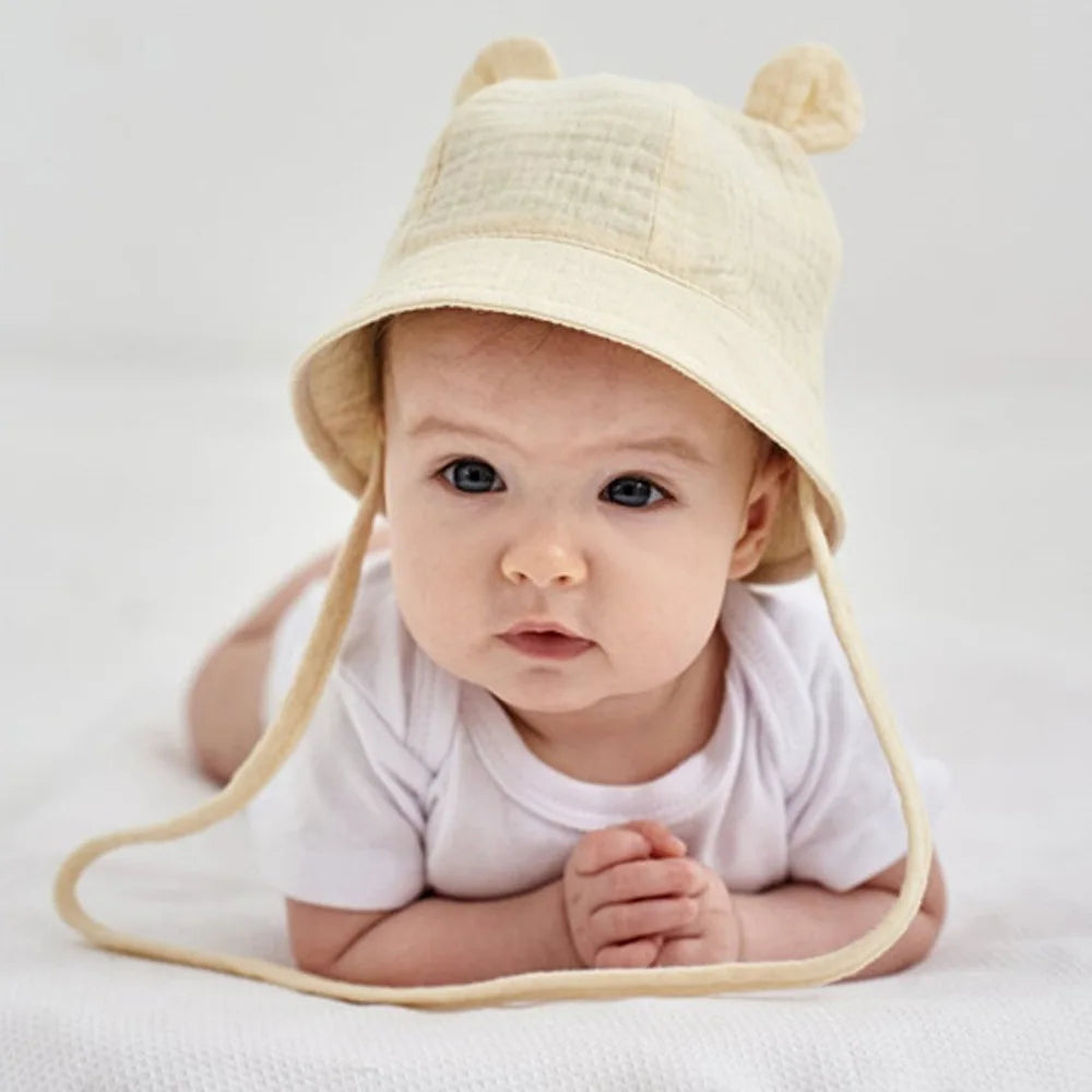 Baby Hats with Rabbit Ears – Cotton Sun Hat for Boys & Girls | Adjustable Bucket Cap for Infants 3–12 Months | Summer Beach Outdoor Hats