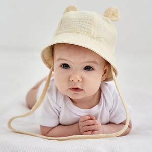 Baby Hats with Rabbit Ears – Cotton Sun Hat for Boys & Girls | Adjustable Bucket Cap for Infants 3–12 Months | Summer Beach Outdoor Hats