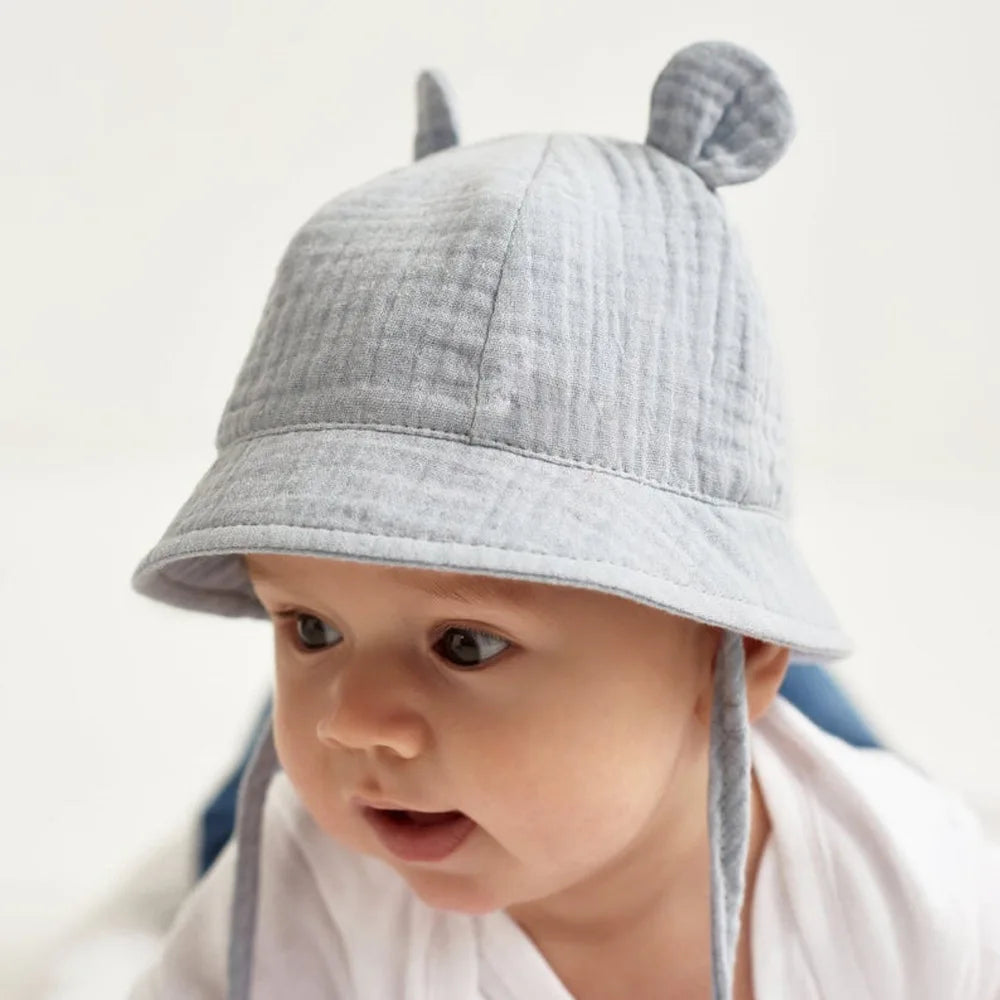 Baby Hats with Rabbit Ears – Cotton Sun Hat for Boys & Girls | Adjustable Bucket Cap for Infants 3–12 Months | Summer Beach Outdoor Hats