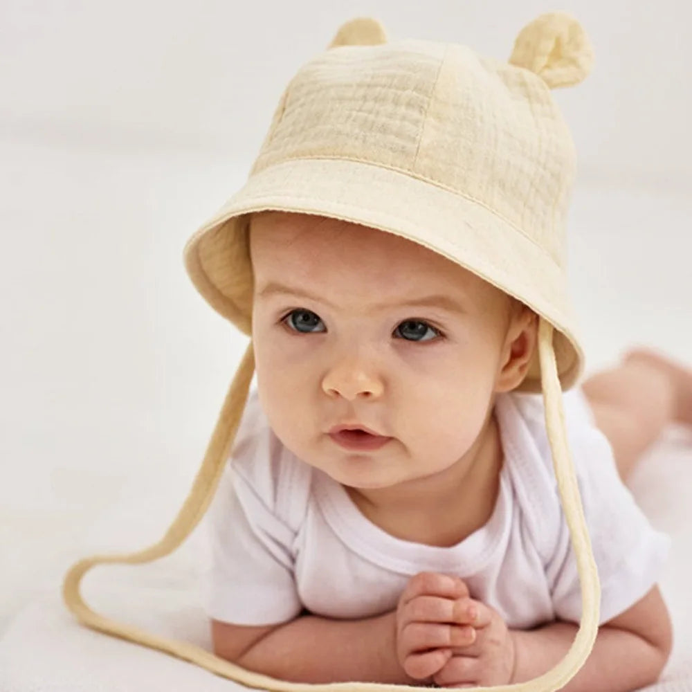 Baby Hats with Rabbit Ears – Cotton Sun Hat for Boys & Girls | Adjustable Bucket Cap for Infants 3–12 Months | Summer Beach Outdoor Hats