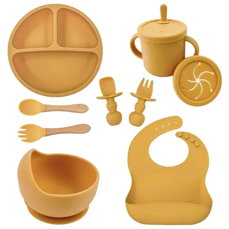 Baby Bowls Suction Set – Silicone Feeding Set with Straw Cup, Plate, Spoon & Fork | Non-Toxic Toddler Tableware