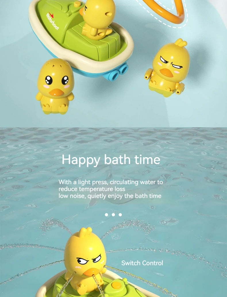 Cute Duck Toys Bathing Boat Set – 3 Emotional Ducks with LED Light & Auto Water Spray – Interactive Sensory Baby Shower Gift for Toddlers