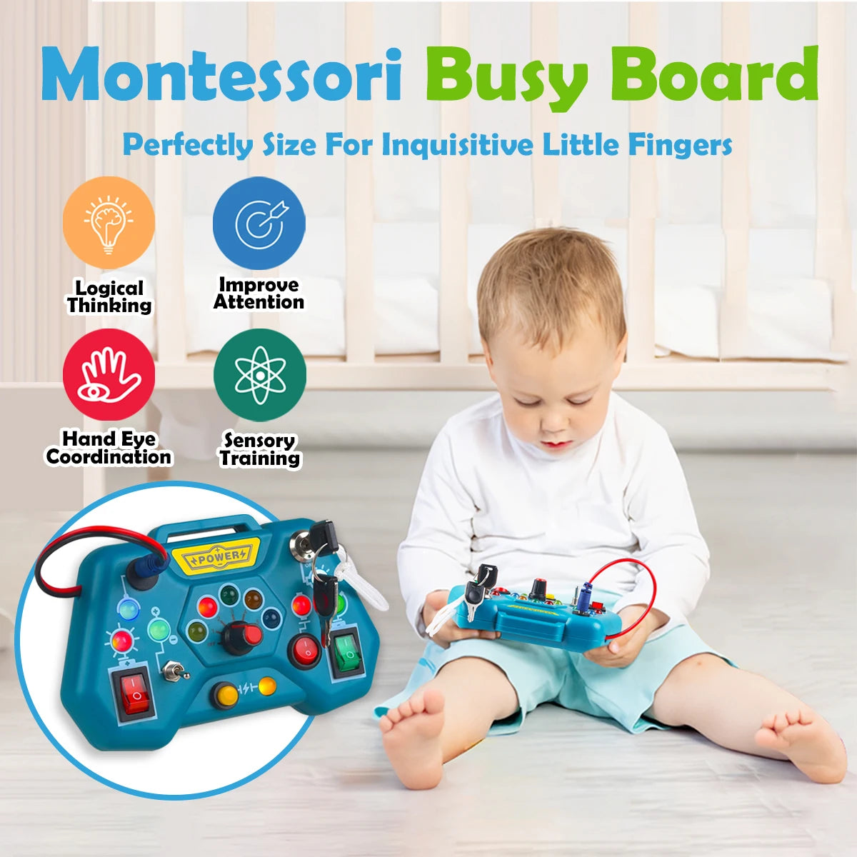 Montessori Busy Board – Educational Travel Toy for Toddlers Ages 3–6 | Sensory Learning Activity Board for Boys & Girls