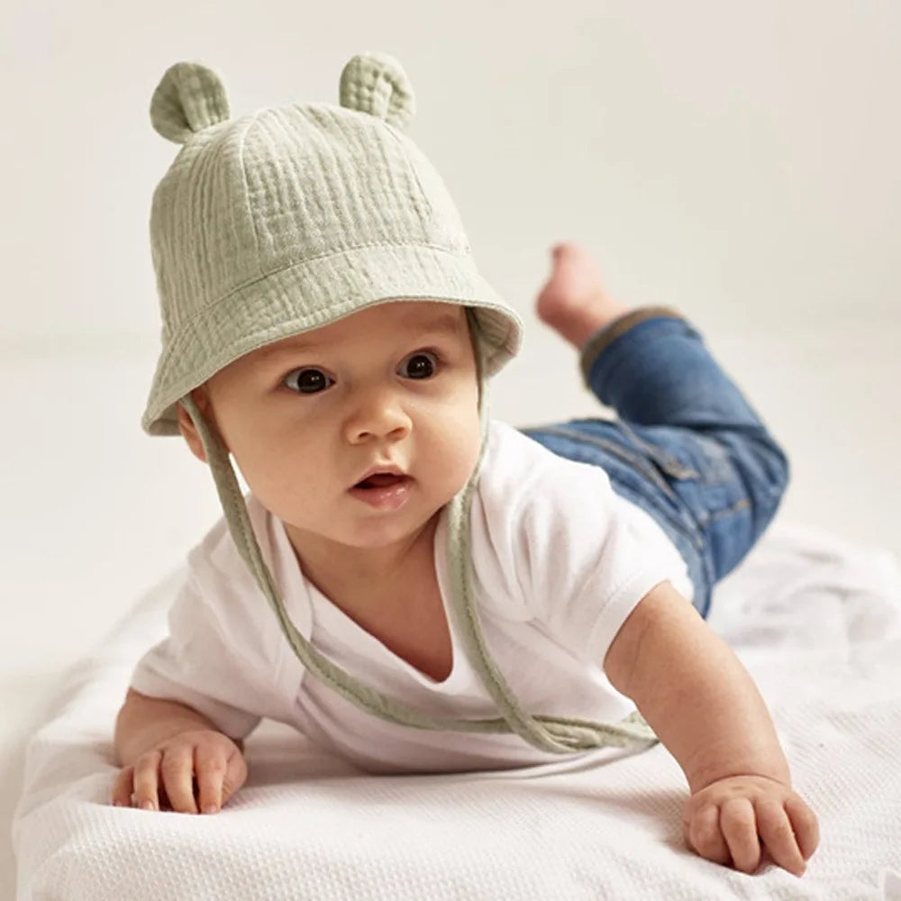 Baby Hats with Rabbit Ears – Cotton Sun Hat for Boys & Girls | Adjustable Bucket Cap for Infants 3–12 Months | Summer Beach Outdoor Hats
