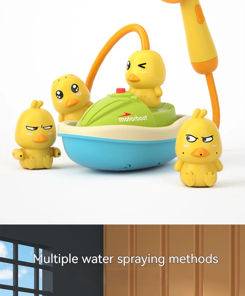 Cute Duck Toys Bathing Boat Set – 3 Emotional Ducks with LED Light & Auto Water Spray – Interactive Sensory Baby Shower Gift for Toddlers