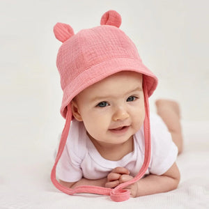 Baby Hats with Rabbit Ears – Cotton Sun Hat for Boys & Girls | Adjustable Bucket Cap for Infants 3–12 Months | Summer Beach Outdoor Hats