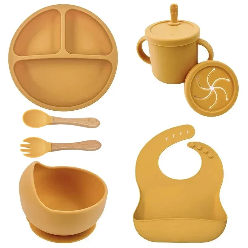 Baby Bowls Suction Set – Silicone Feeding Set with Straw Cup, Plate, Spoon & Fork | Non-Toxic Toddler Tableware