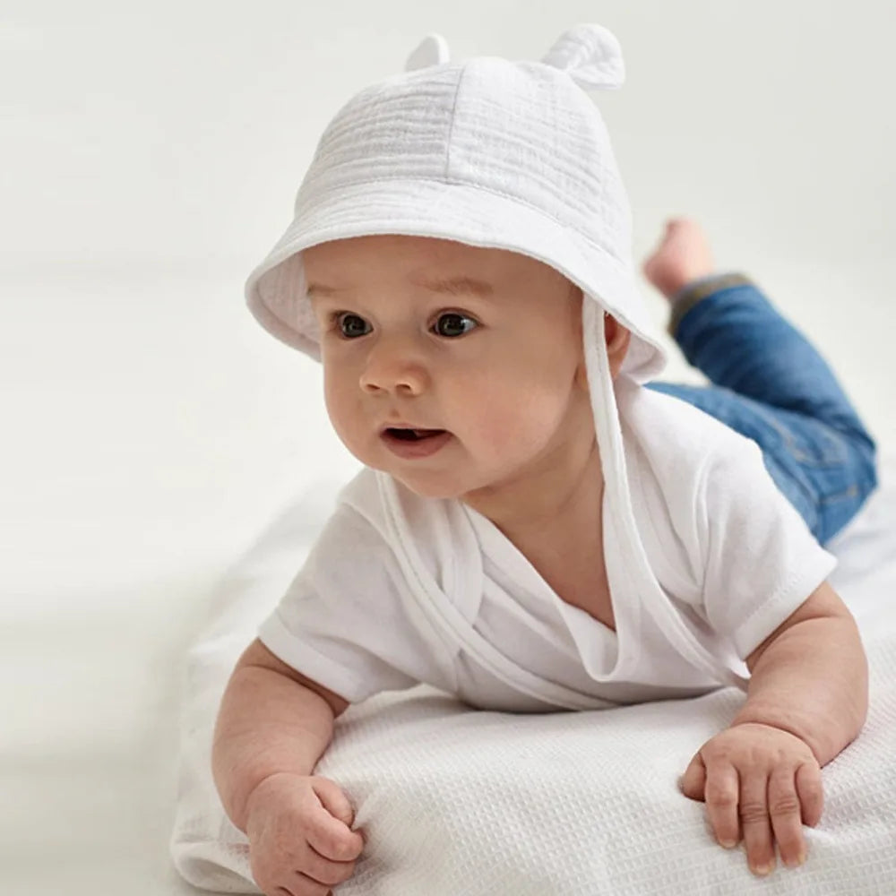 Baby Hats with Rabbit Ears – Cotton Sun Hat for Boys & Girls | Adjustable Bucket Cap for Infants 3–12 Months | Summer Beach Outdoor Hats