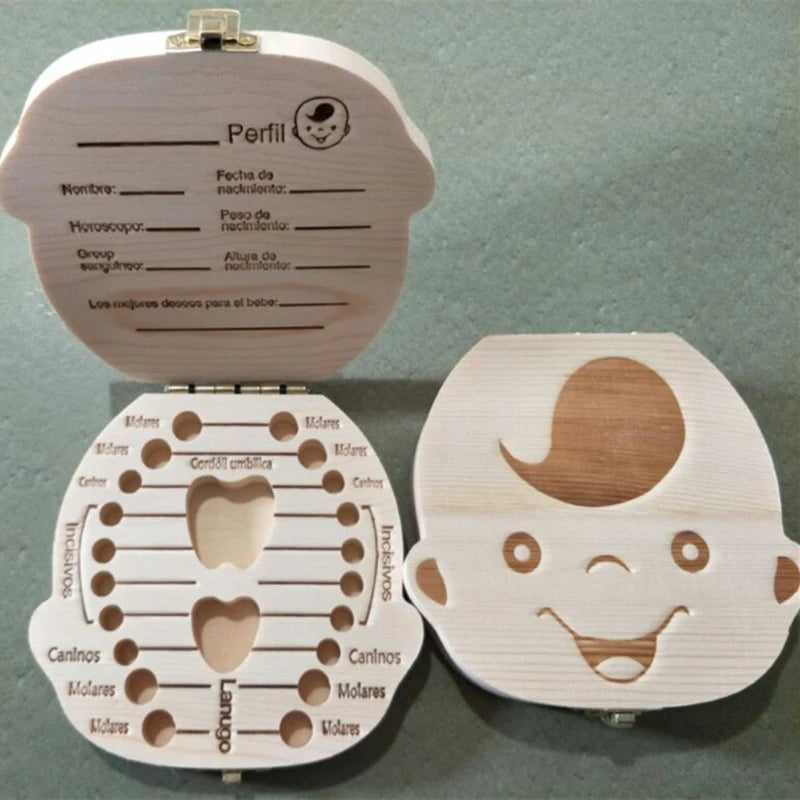 Tooth Fairy Box – Spanish Wooden Baby Tooth Keepsake Organizer for Boys & Girls | Milk Teeth Storage Souvenir Gift