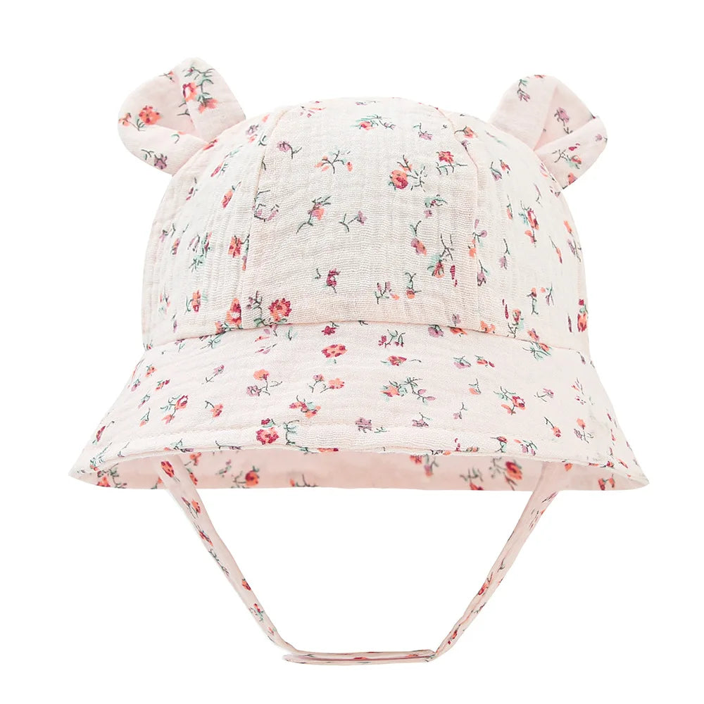 Baby Hats with Rabbit Ears – Cotton Sun Hat for Boys & Girls | Adjustable Bucket Cap for Infants 3–12 Months | Summer Beach Outdoor Hats