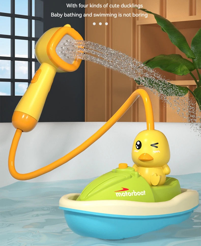 Cute Duck Toys Bathing Boat Set – 3 Emotional Ducks with LED Light & Auto Water Spray – Interactive Sensory Baby Shower Gift for Toddlers