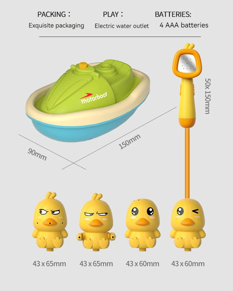 Cute Duck Toys Bathing Boat Set – 3 Emotional Ducks with LED Light & Auto Water Spray – Interactive Sensory Baby Shower Gift for Toddlers