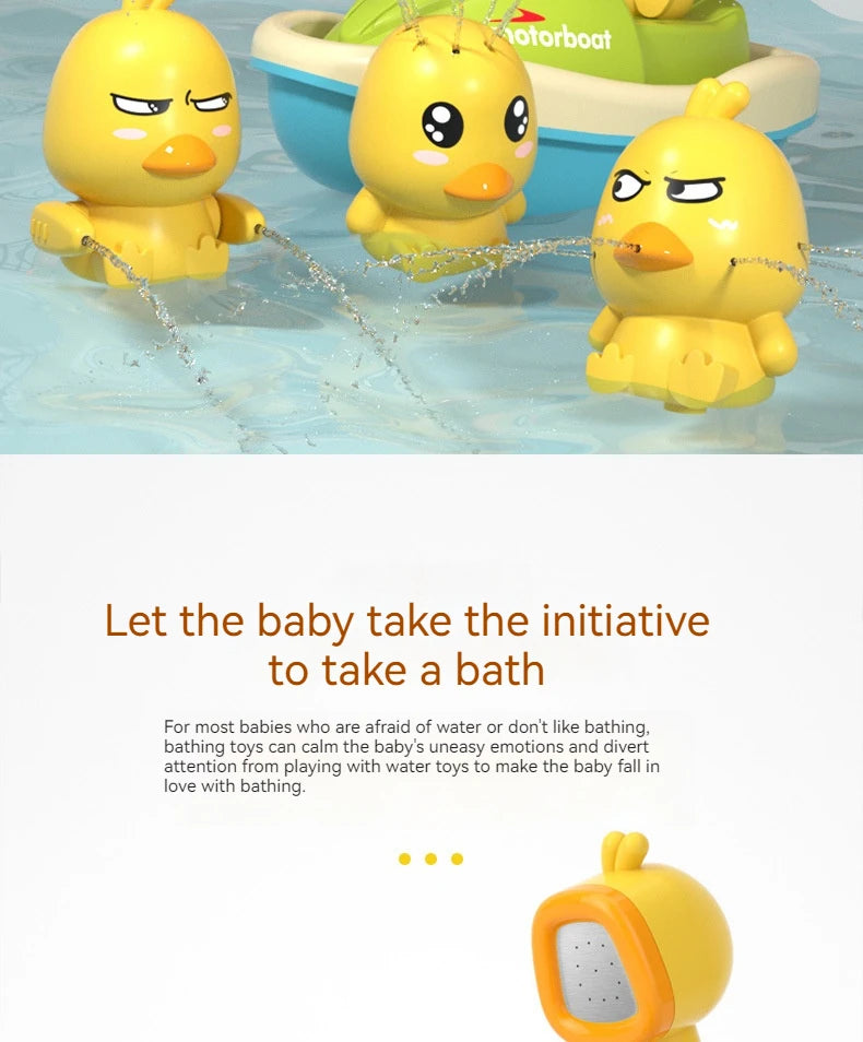 Cute Duck Toys Bathing Boat Set – 3 Emotional Ducks with LED Light & Auto Water Spray – Interactive Sensory Baby Shower Gift for Toddlers