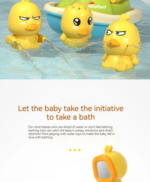 Cute Duck Toys Bathing Boat Set – 3 Emotional Ducks with LED Light & Auto Water Spray – Interactive Sensory Baby Shower Gift for Toddlers
