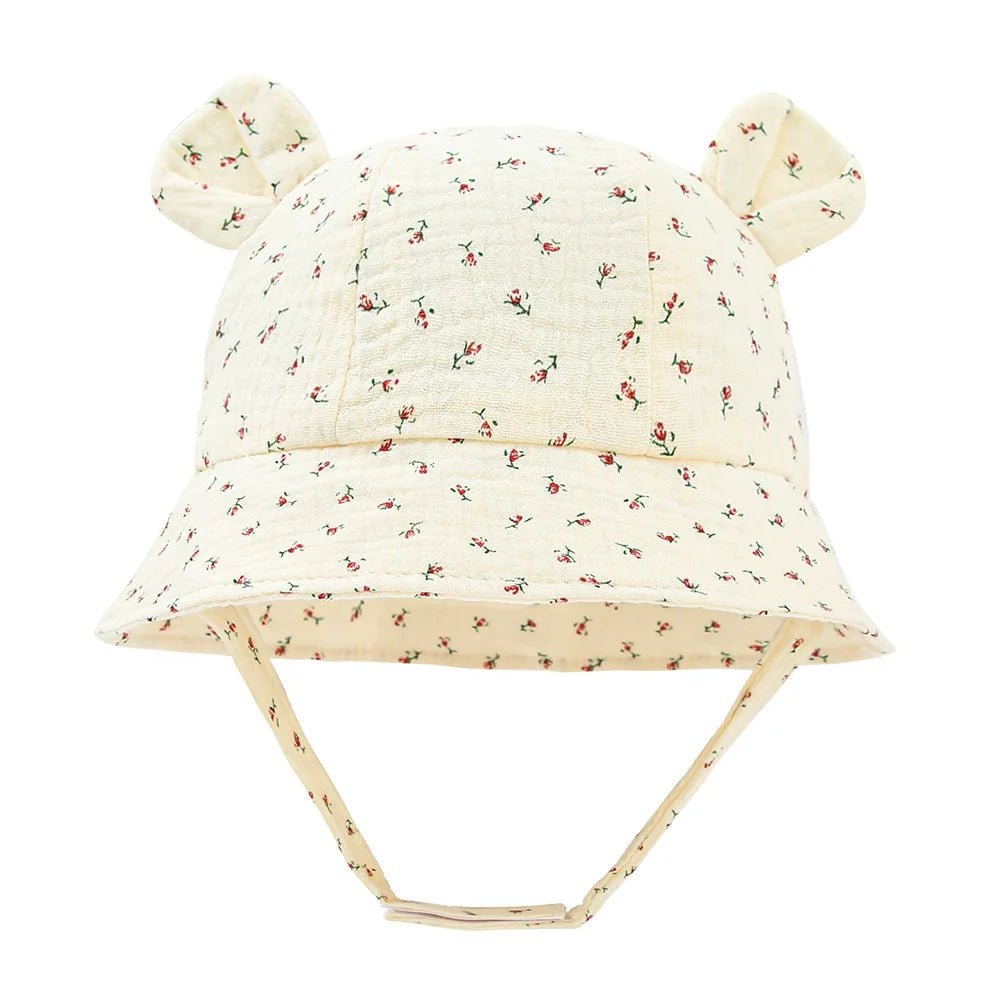 Baby Hats with Rabbit Ears – Cotton Sun Hat for Boys & Girls | Adjustable Bucket Cap for Infants 3–12 Months | Summer Beach Outdoor Hats