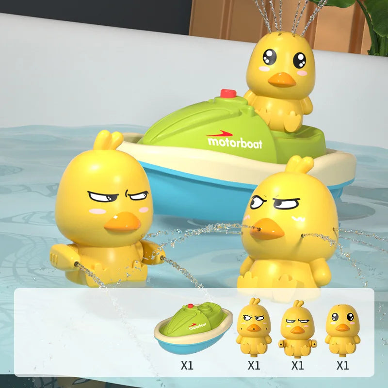 Cute Duck Toys Bathing Boat Set – 3 Emotional Ducks with LED Light & Auto Water Spray – Interactive Sensory Baby Shower Gift for Toddlers