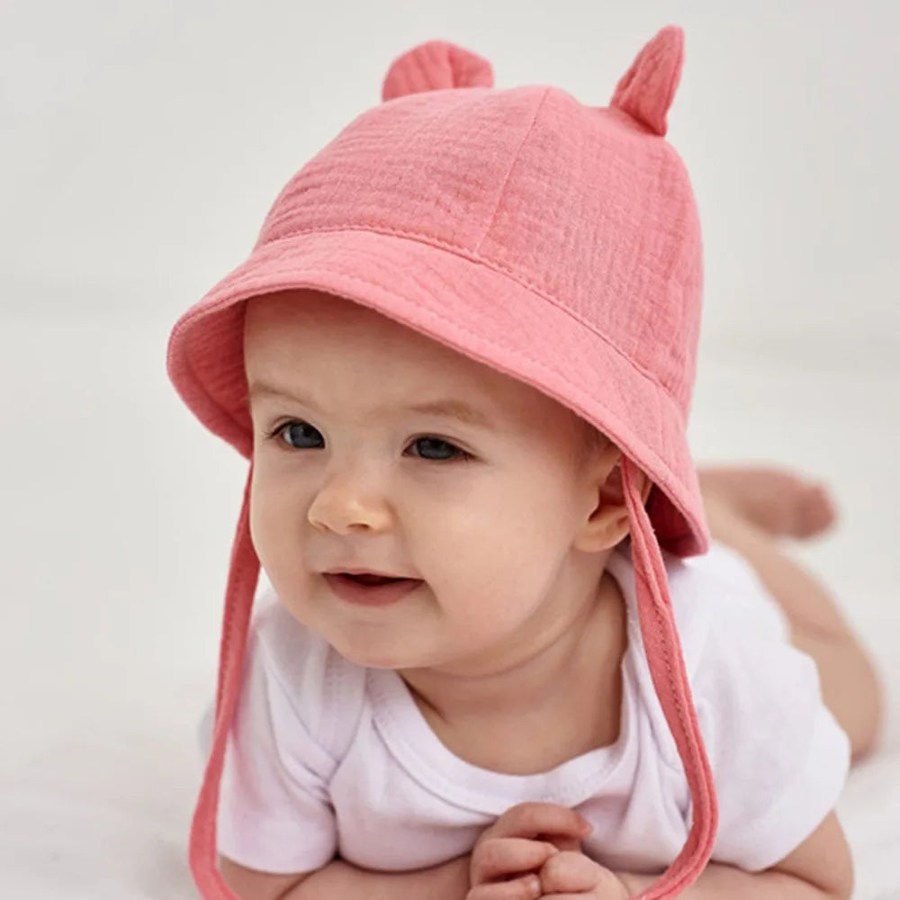 Baby Hats with Rabbit Ears – Cotton Sun Hat for Boys & Girls | Adjustable Bucket Cap for Infants 3–12 Months | Summer Beach Outdoor Hats