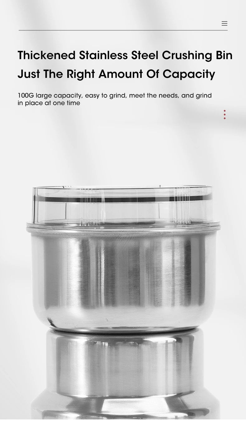 Electric Herb Grinder – 300ml Mini Stainless Steel Spice & Grain Mill | Coffee, Pepper, Baby Food Pulverizer with 4 Blades