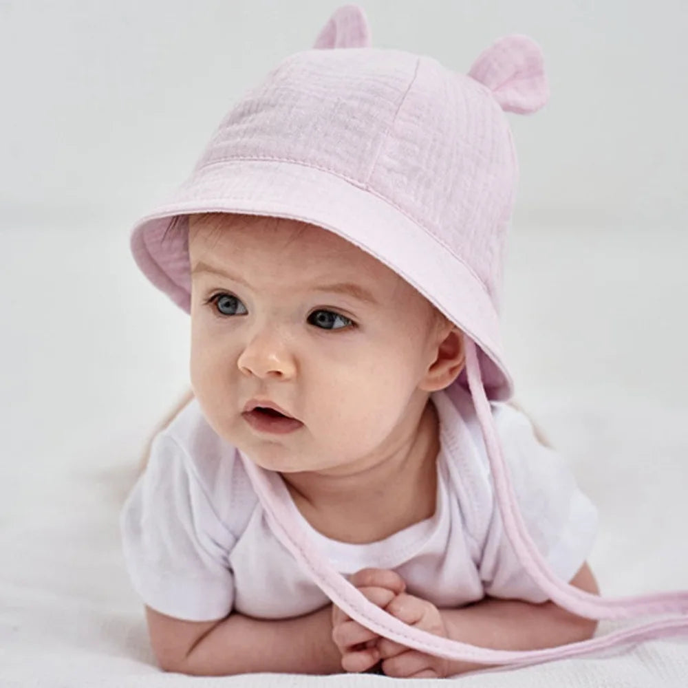 Baby Hats with Rabbit Ears – Cotton Sun Hat for Boys & Girls | Adjustable Bucket Cap for Infants 3–12 Months | Summer Beach Outdoor Hats