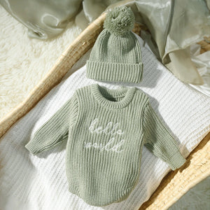 Ylsteed Hello World Knitting Newborn Long Sleeve Romper with Pomp Hat – Baby Boy & Girl Outfit for Photography & Photo Shoots