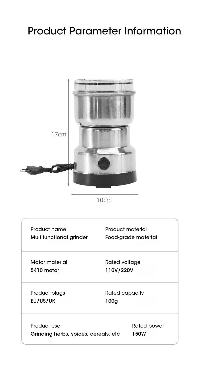 Electric Herb Grinder – 300ml Mini Stainless Steel Spice & Grain Mill | Coffee, Pepper, Baby Food Pulverizer with 4 Blades