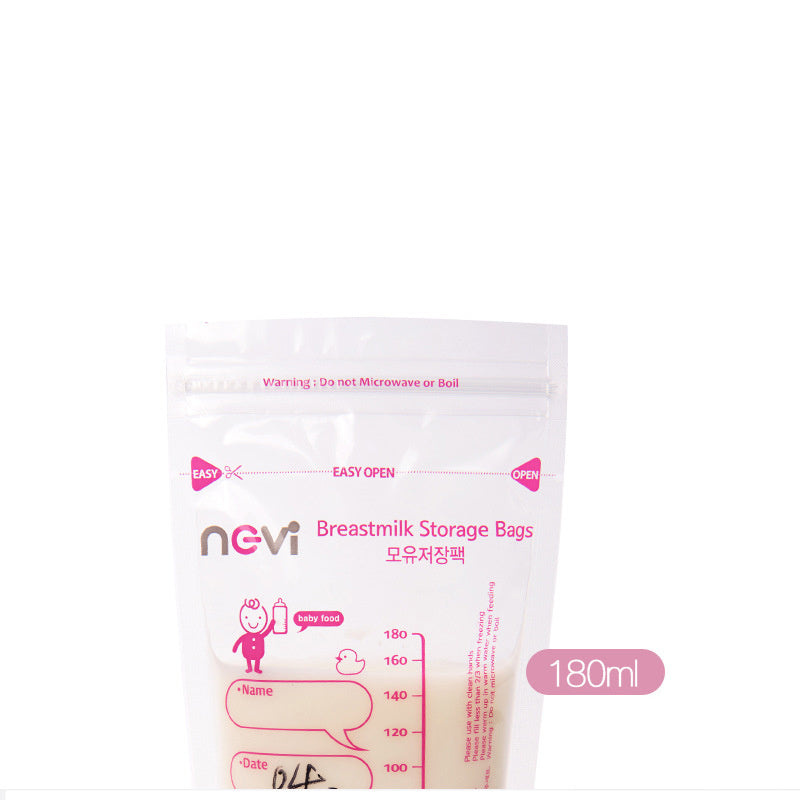 Nevi breastmilk storage bag with measurement details on a white background
