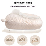 Baby pillow with text highlighting spine curve filling and body support