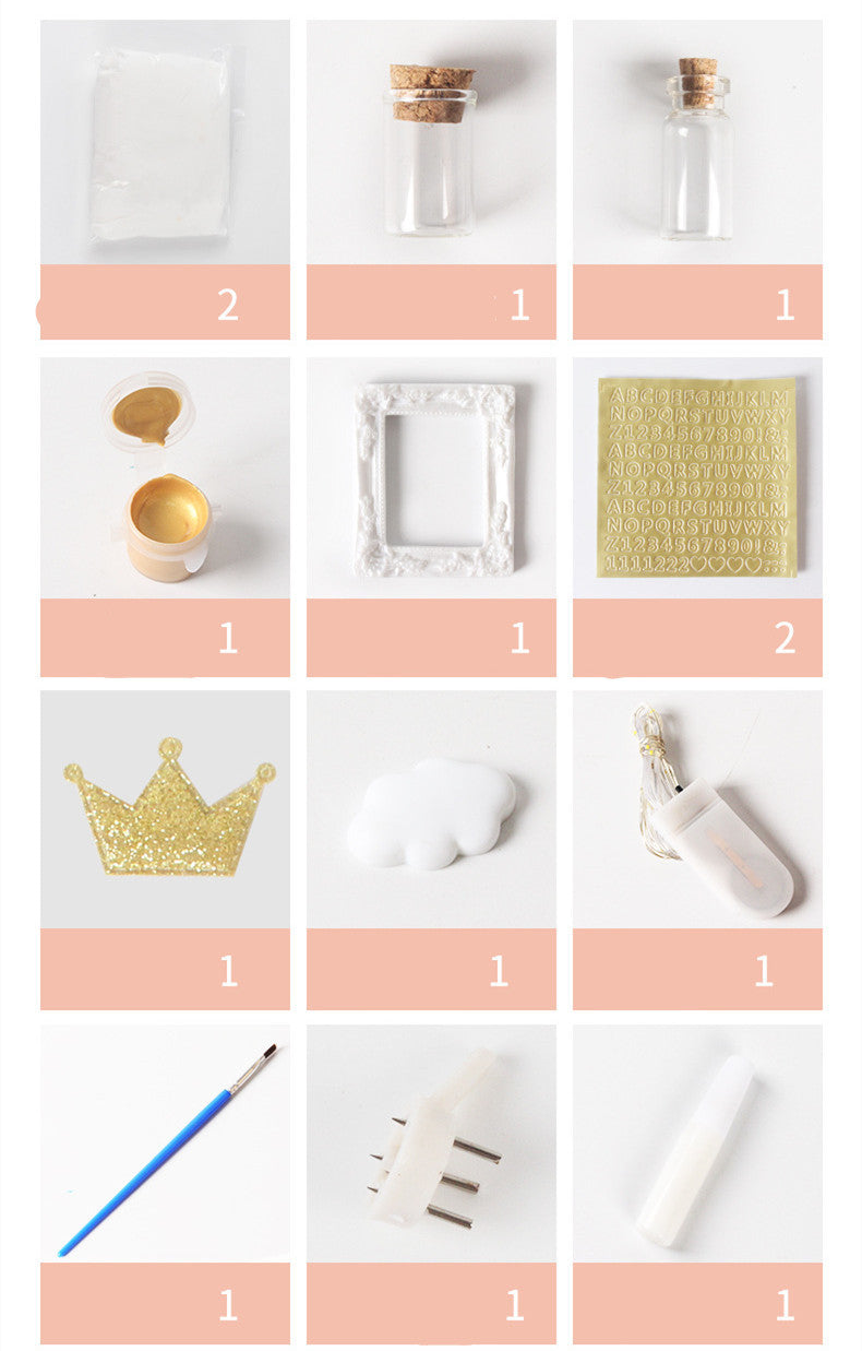 Collage of various decorative items with numbers indicating quantity on a white background.
