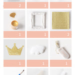 Collage of various decorative items with numbers indicating quantity on a white background.
