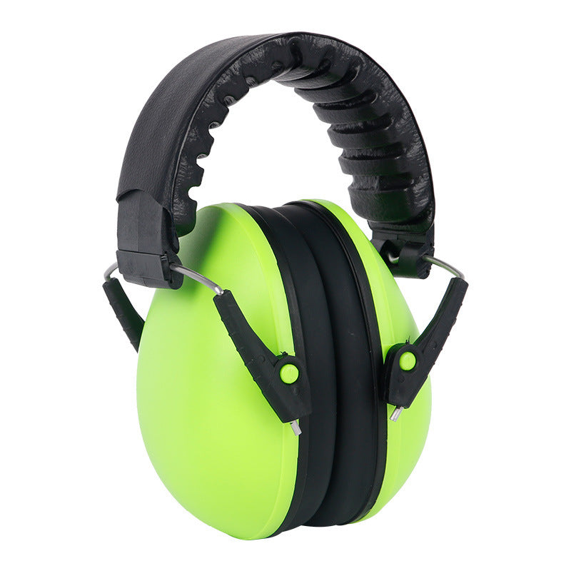Green and black ear protectors on a white background