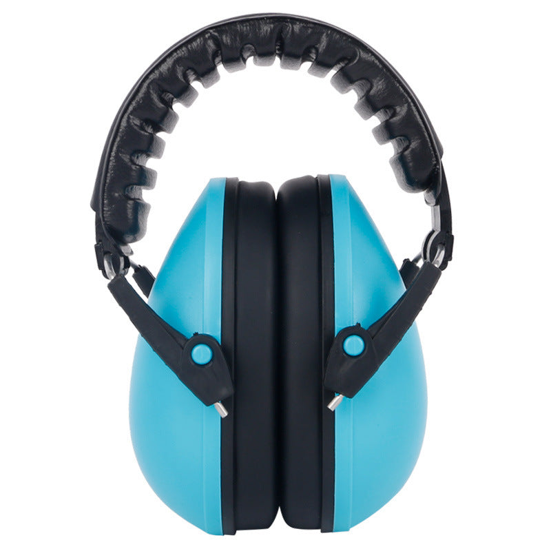 Blue and black ear protectors on a white background