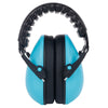 Blue and black ear protectors on a white background