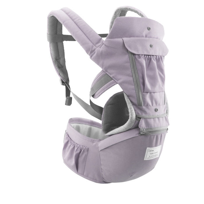 Purple baby carrier with gray accents on a white background