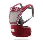 Red baby carrier with geometric pattern on a white background