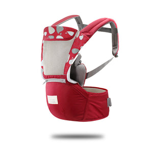 Red baby carrier with gray accents on a white background