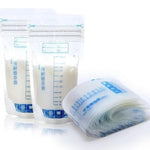 Roll and containers of breast milk storage bags on a white background