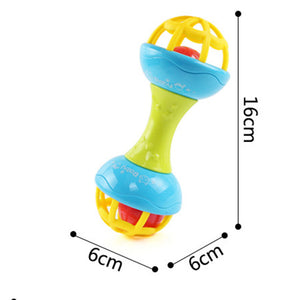 Colorful baby toy with dimensions labeled on a white background