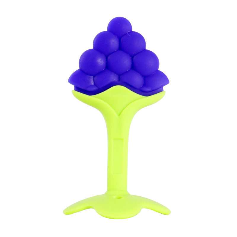 Purple and green silicone ice cube tray on a white background