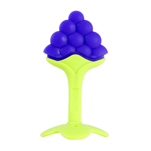 Purple and green silicone ice cube tray on a white background