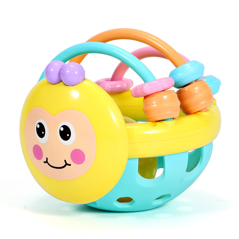 Colorful baby toy with a smiling face on a white background
